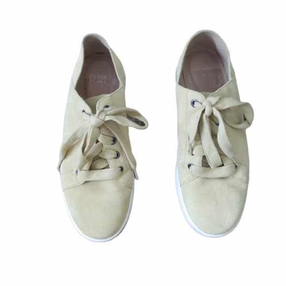 Eileen Fisher Pale Yellow Low Top Suede Sneakers - Picture 5 of 8